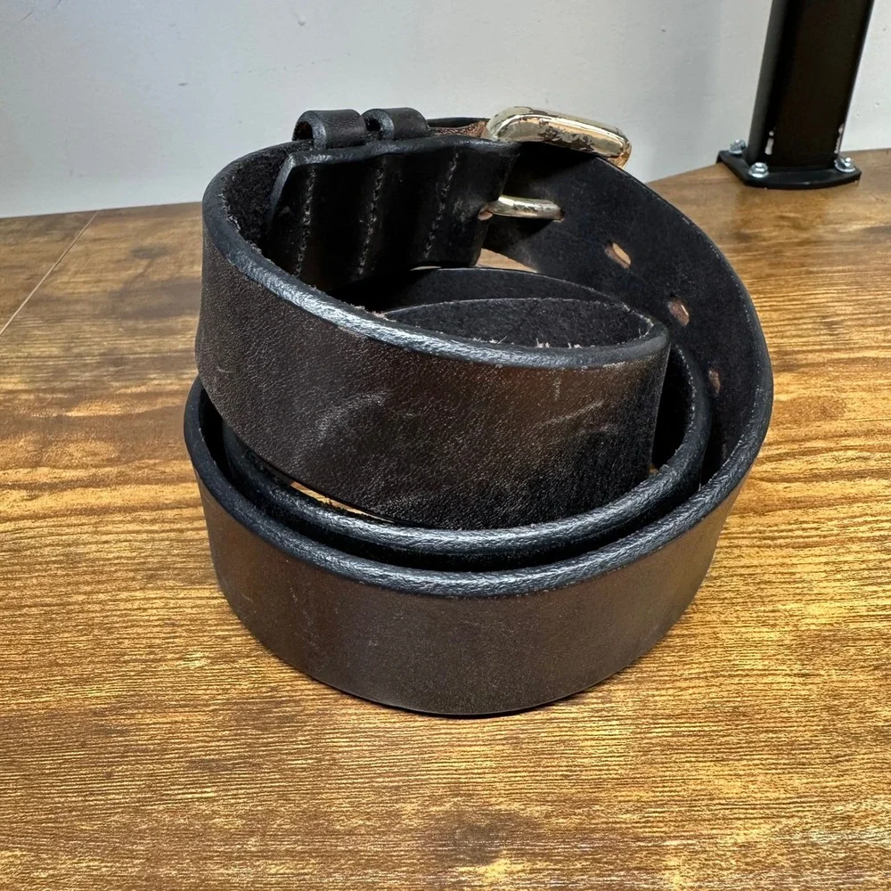 Brighton Honest Men Black Horween Leather Belt Solid Brass Buckle Size 38 52138